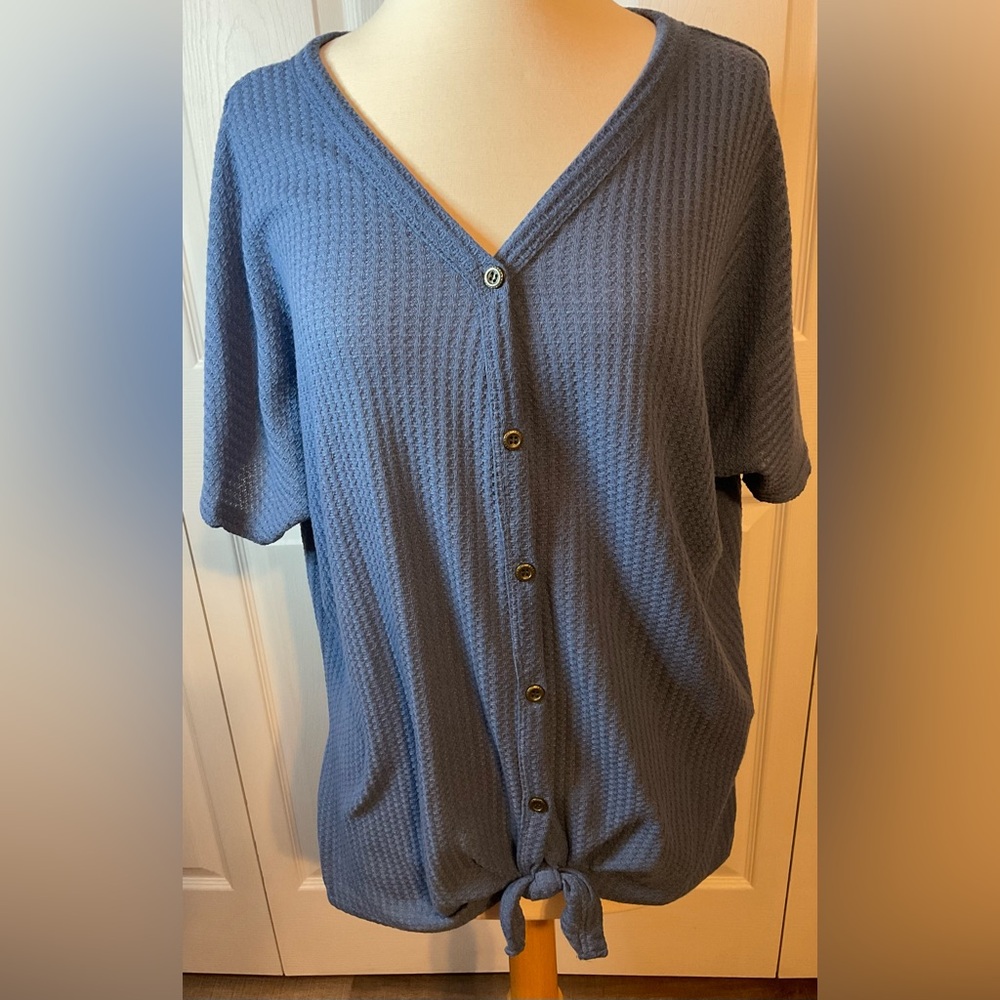 Miholl Blue Waffle Knit Top Shirt Large‎